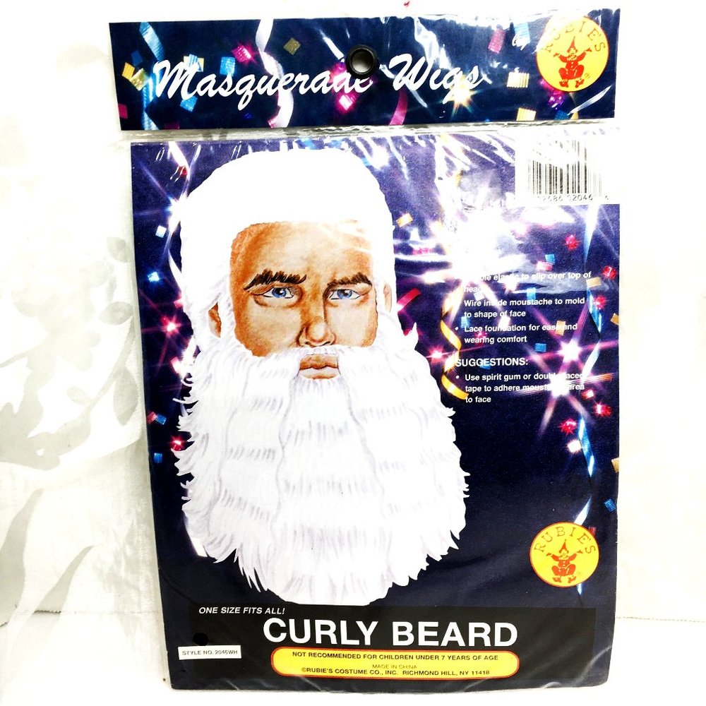 RUBIE'S Santa White Long Wavy Curly Beard #2046WH NWT NOS